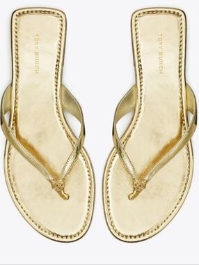 NEW IN BOX!! TORY BURCH CLASSIC LEATHER FLIP FLOP IN SPARK GOLD - SIZE 7